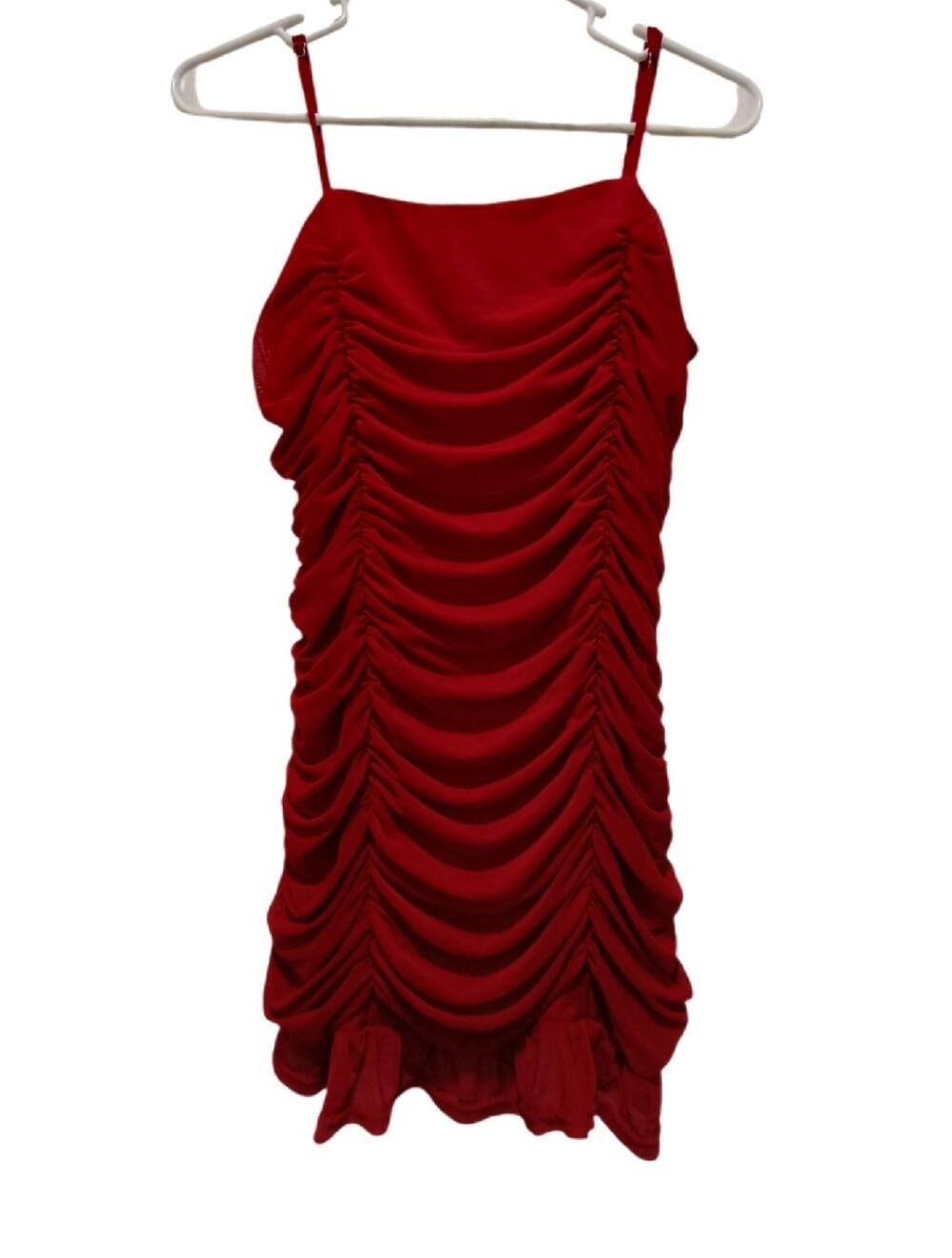 J.O.A. Red Ruched Mini Dress with Spaghetti Straps